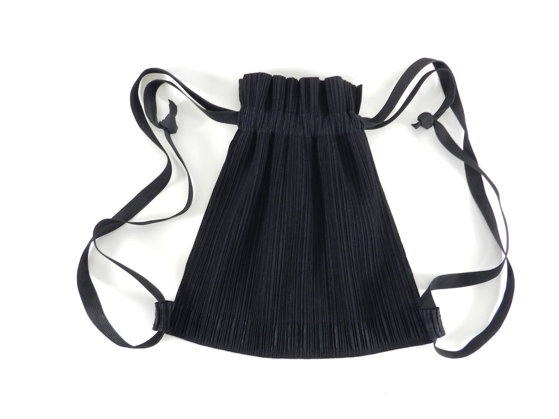 Issey Miyake Pleats Please Black Drawstring Pleated Backpack Bag