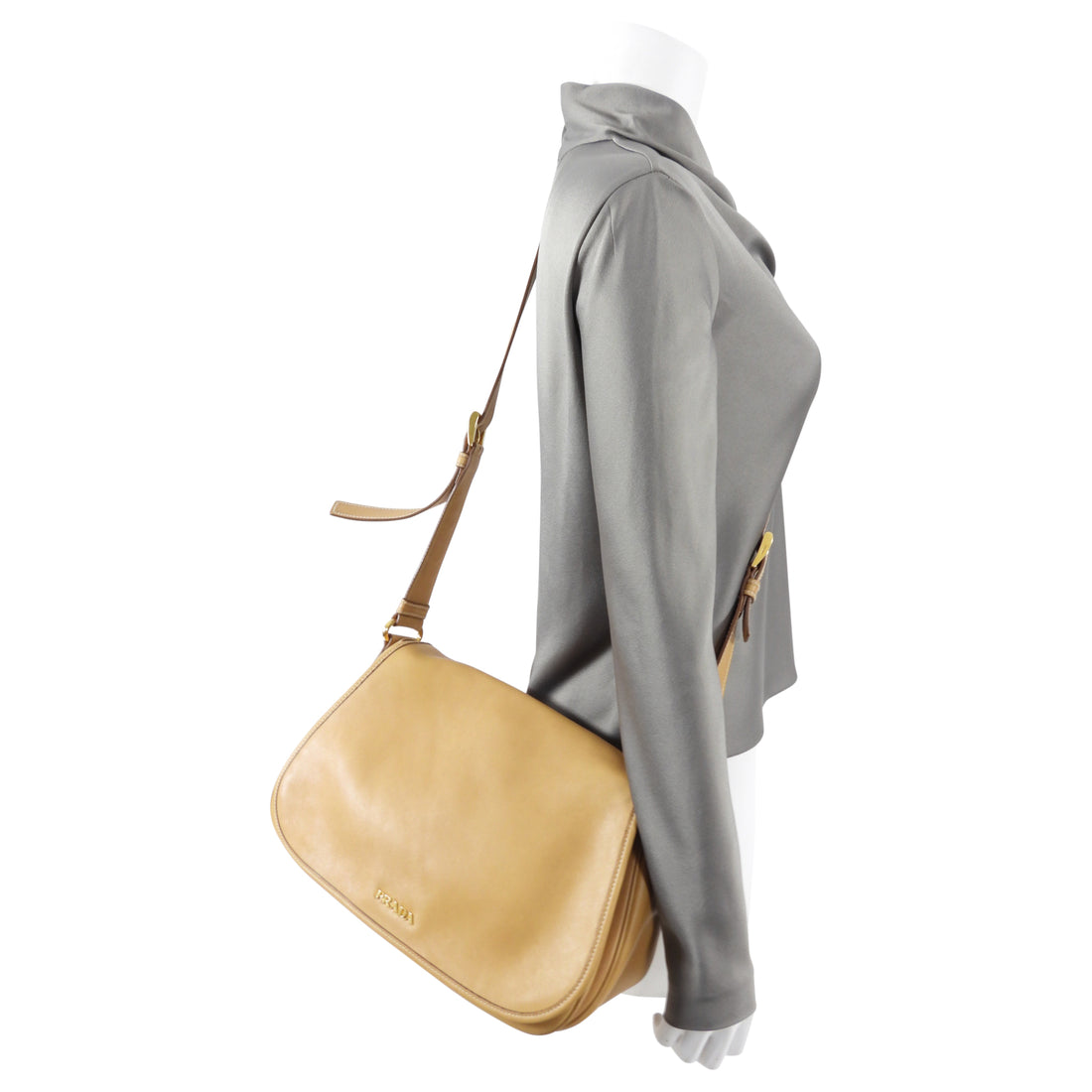 Prada Light Tan Leather Crossbody Messenger Bag