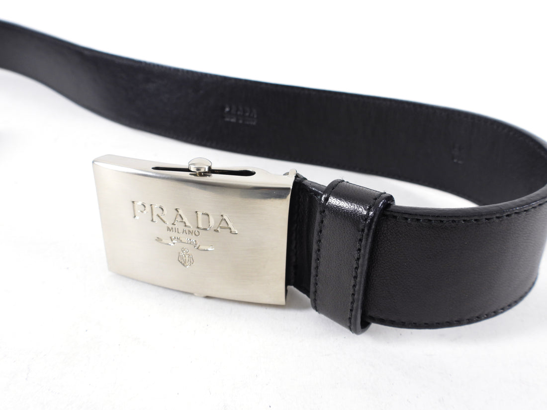 Prada Black Leather Vintage Logo Wide Belt - 80 / 32