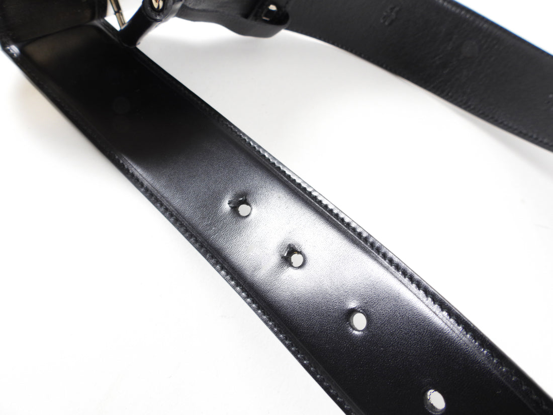 Prada Black Leather and Enamel Oval Logo Buckle Belt - 80/32