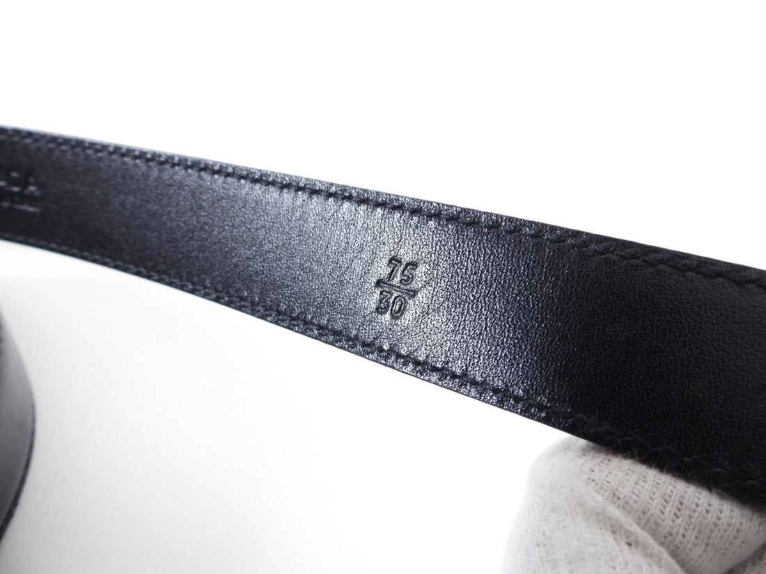Prada Black Leather Belt with Silver Metal Buckle - 27-31”