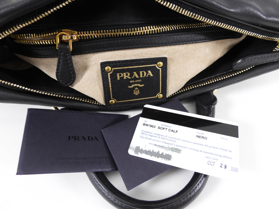 Prada Black Smooth Leather Two-Way Convertible Bag