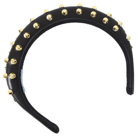 Prada Black Nappa Gold Stud Leather Headband