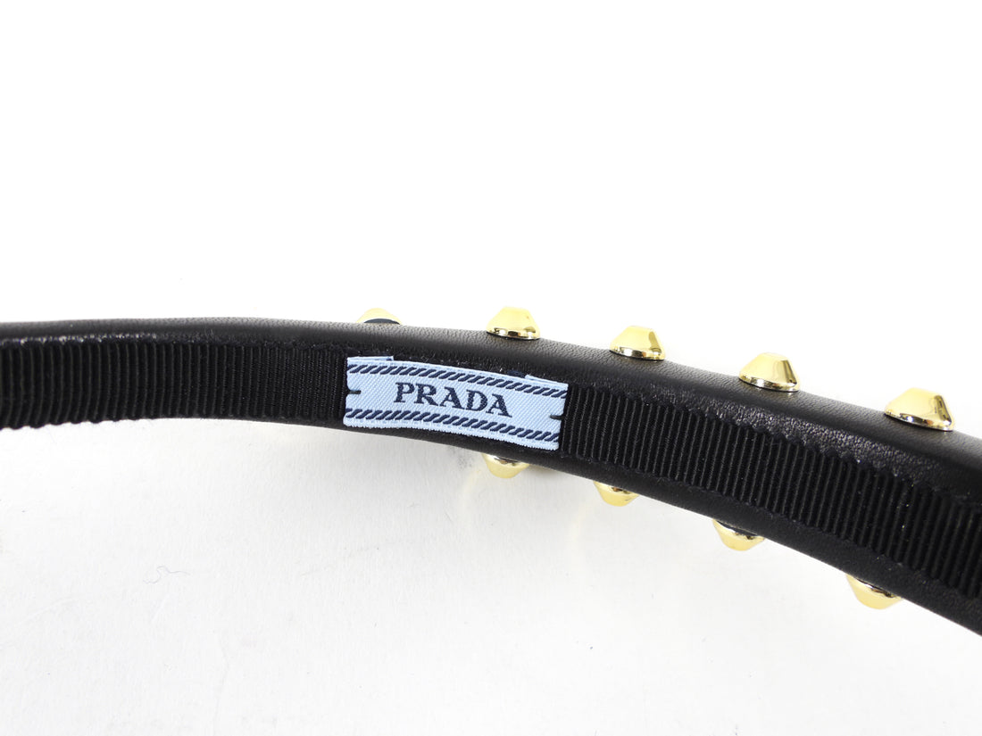 Prada Black Nappa Gold Stud Leather Headband