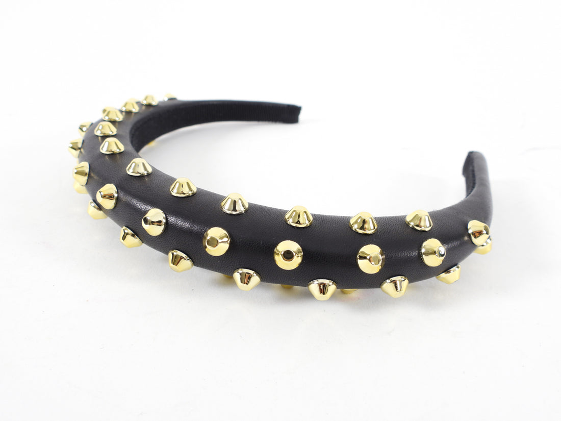 Prada Black Nappa Gold Stud Leather Headband