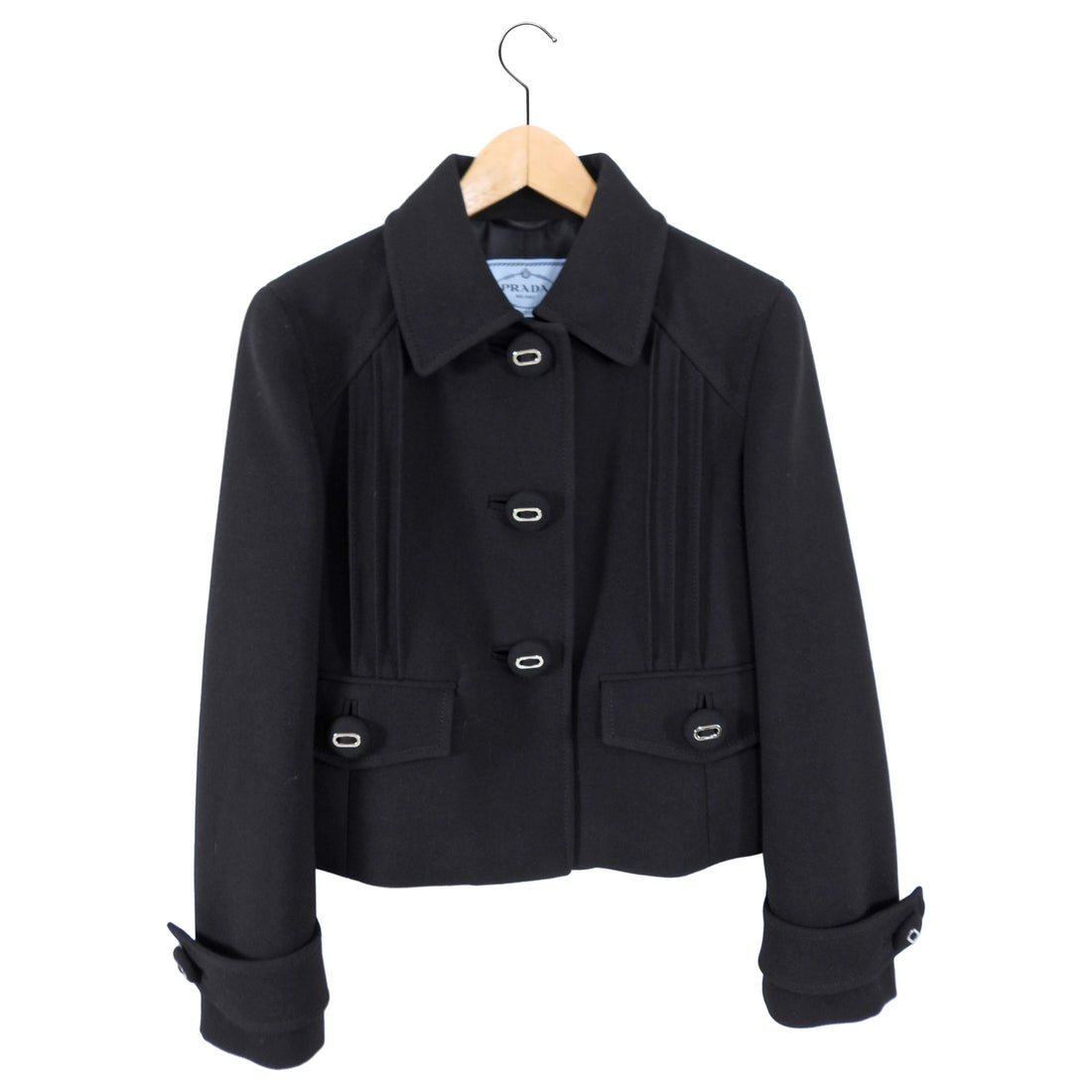 Prada Black Wool Crop Jacket with Button Detail IT42