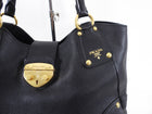 Prada Black Vitello Daino Leather Push Lock Large Antic Hobo Bag