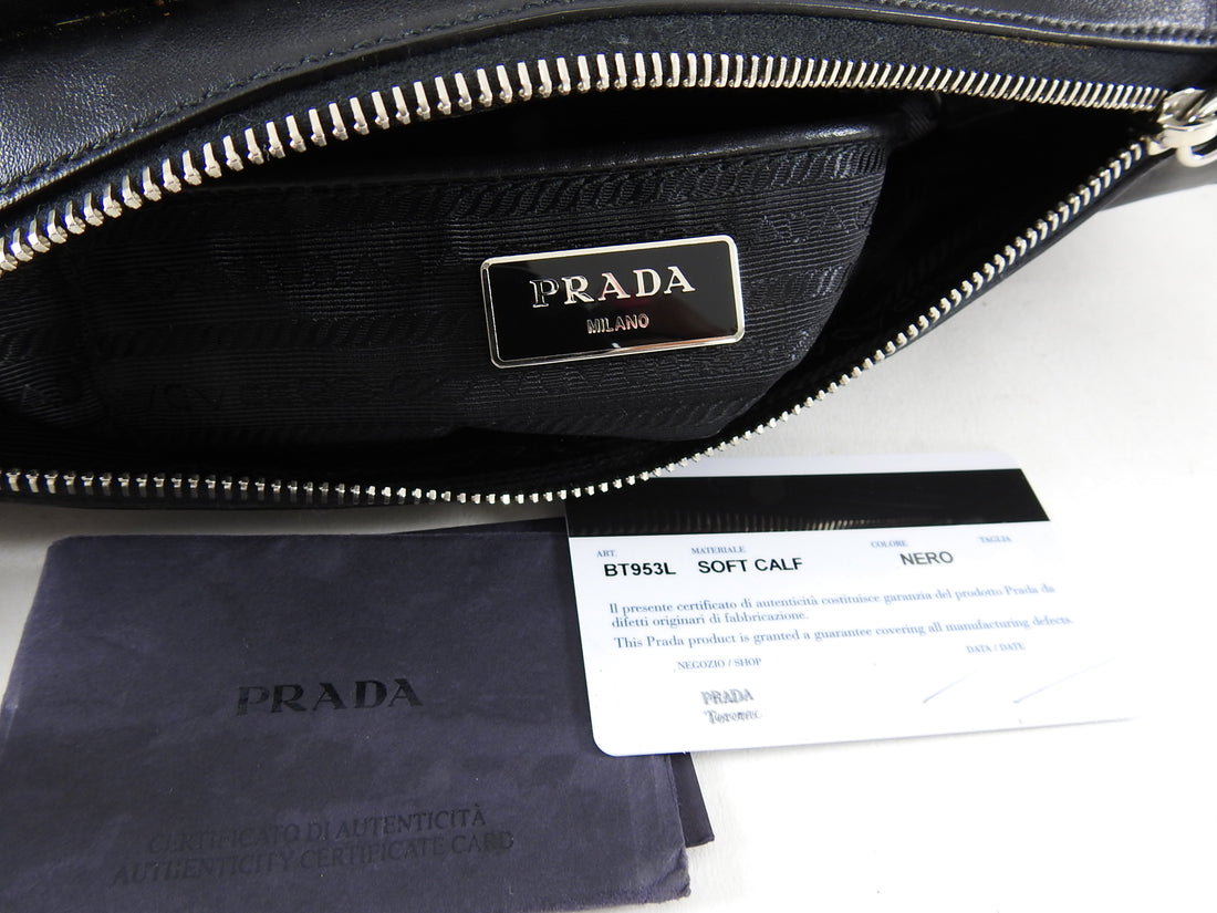 Prada Black Leather Small Crossbody Messenger Bag