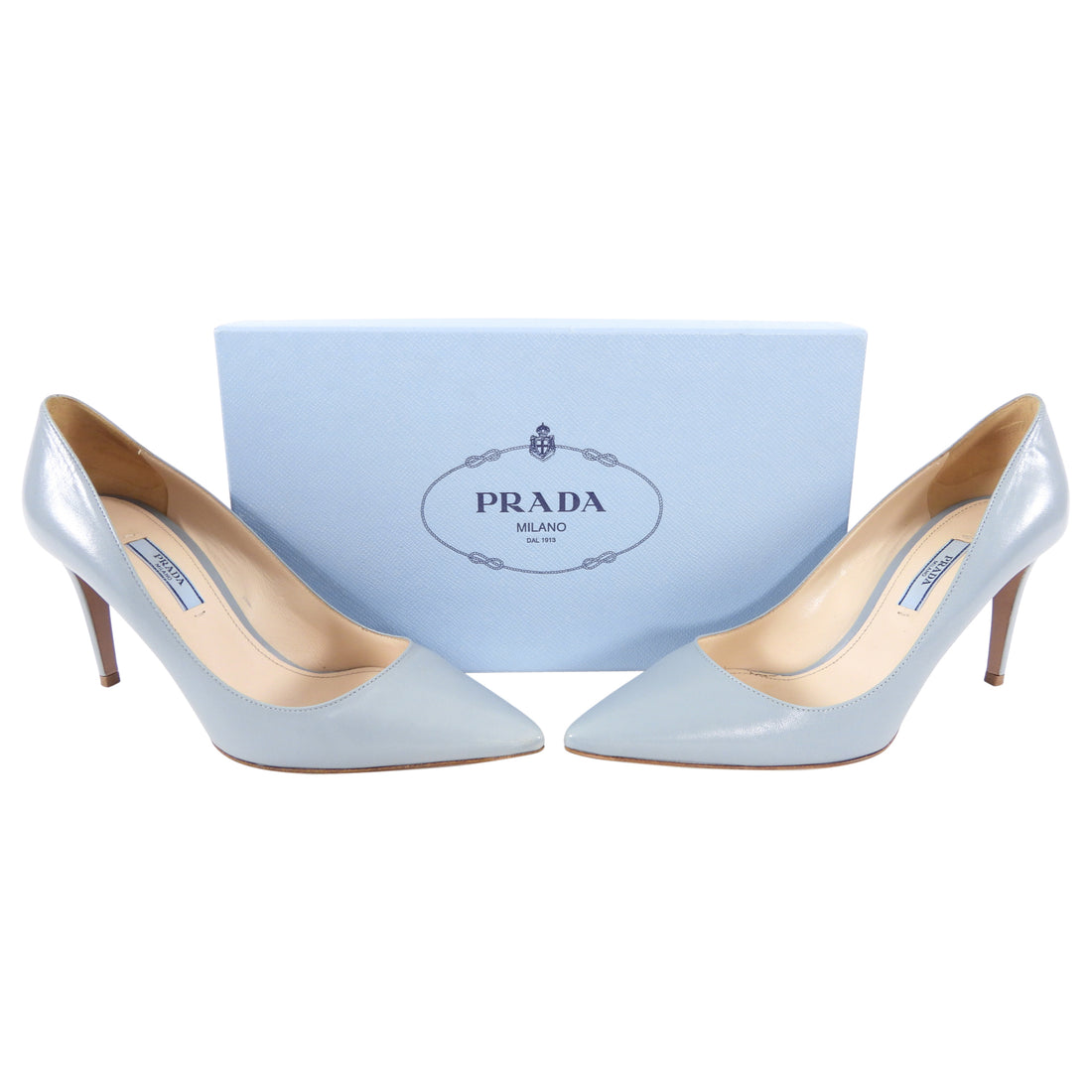 Prada Steel Blue Leather Classic Pumps - 39
