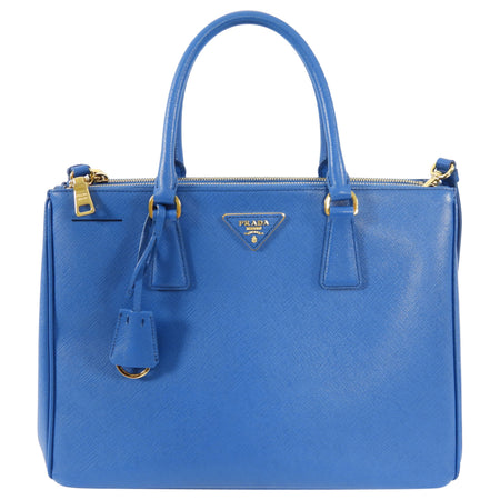 Prada Blue Saffiano Lux Double Galleria Tote Bag