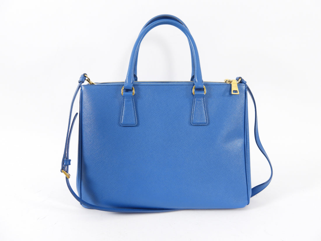 Prada Blue Saffiano Lux Double Galleria Tote Bag