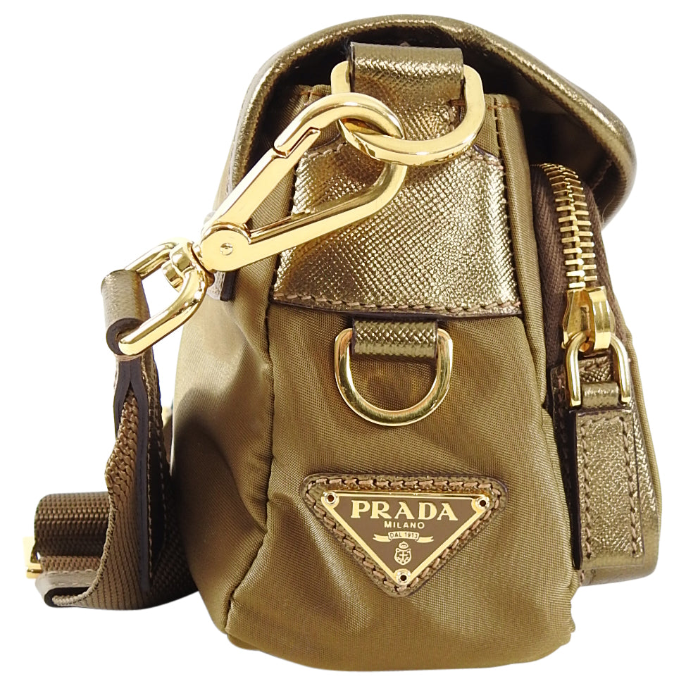 Prada Vintage Bronze Nylon Tessuto Shoulder Bag