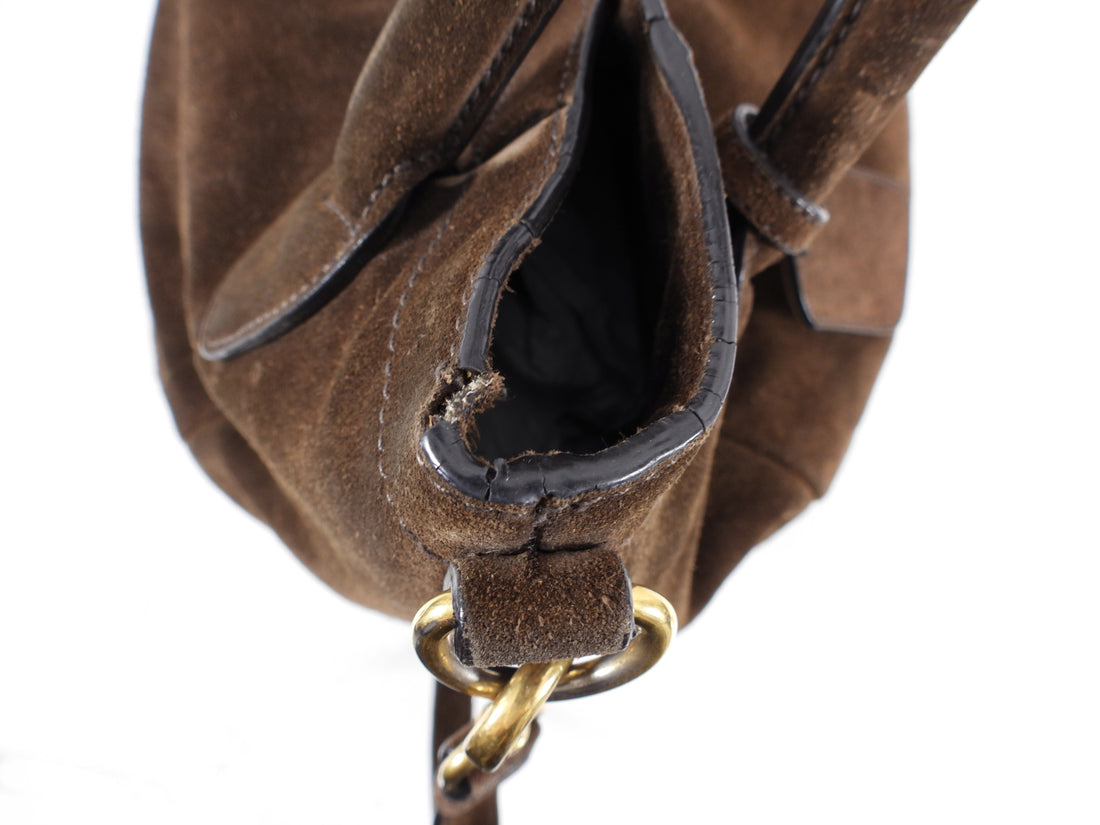 Prada Brown Suede Large Scamosciato Shoulder Tote Bag