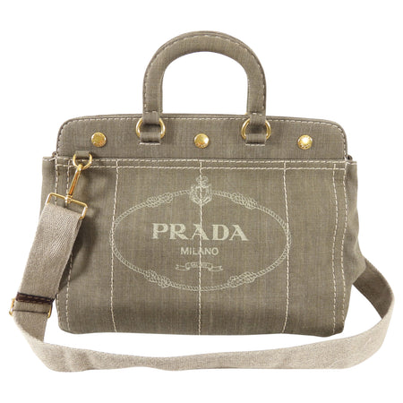 Prada Canvas Canapa Military Green Two-Way Tote Bag