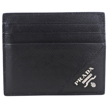 Prada Black Saffiano Silver Logo Card Holder