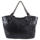 Prada Cervo Lux Black Large Chain Shopping Tote Bag