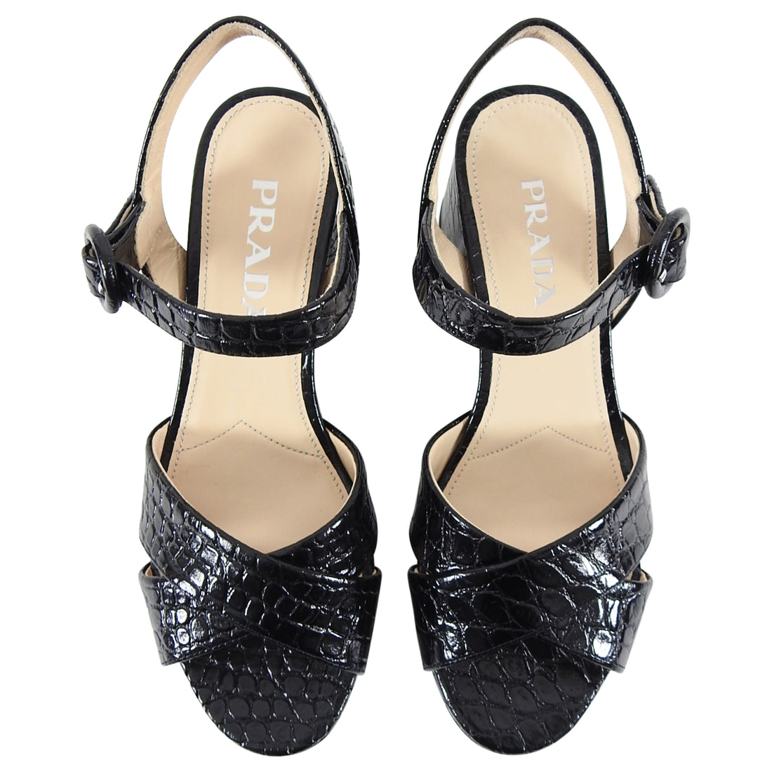 Prada Black Croc Effect Chunky Heel Platform Sandal - 36 / 5.5