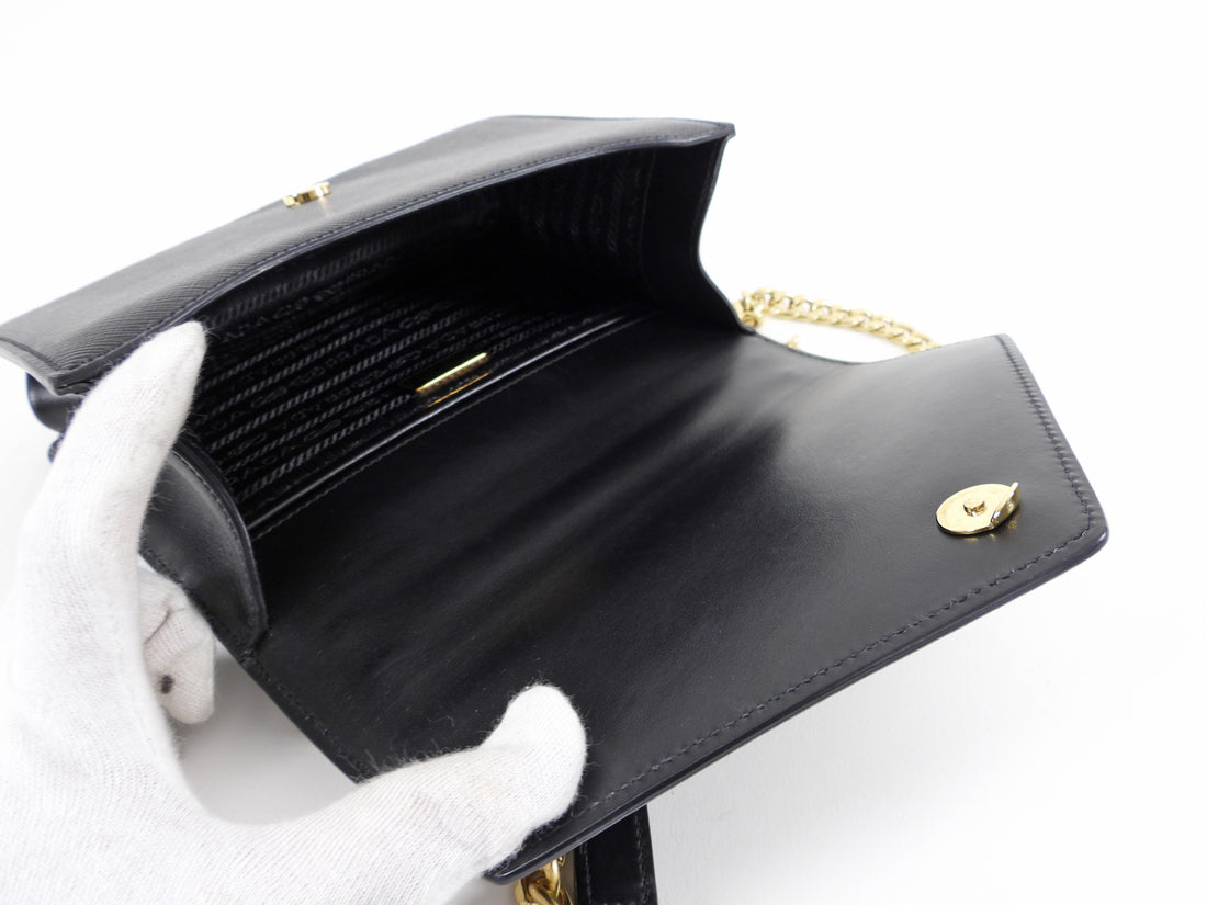 Black Prada Saffiano and City Calf Chain Crossbody Bag – Designer