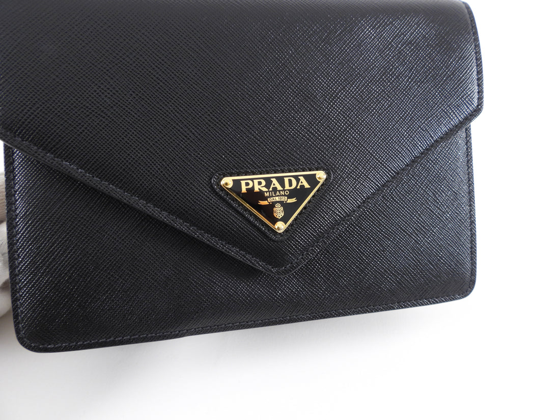 Prada Pattina Saffiano Black Gold Chain Crossbody Bag, Luxury, Bags &  Wallets on Carousell