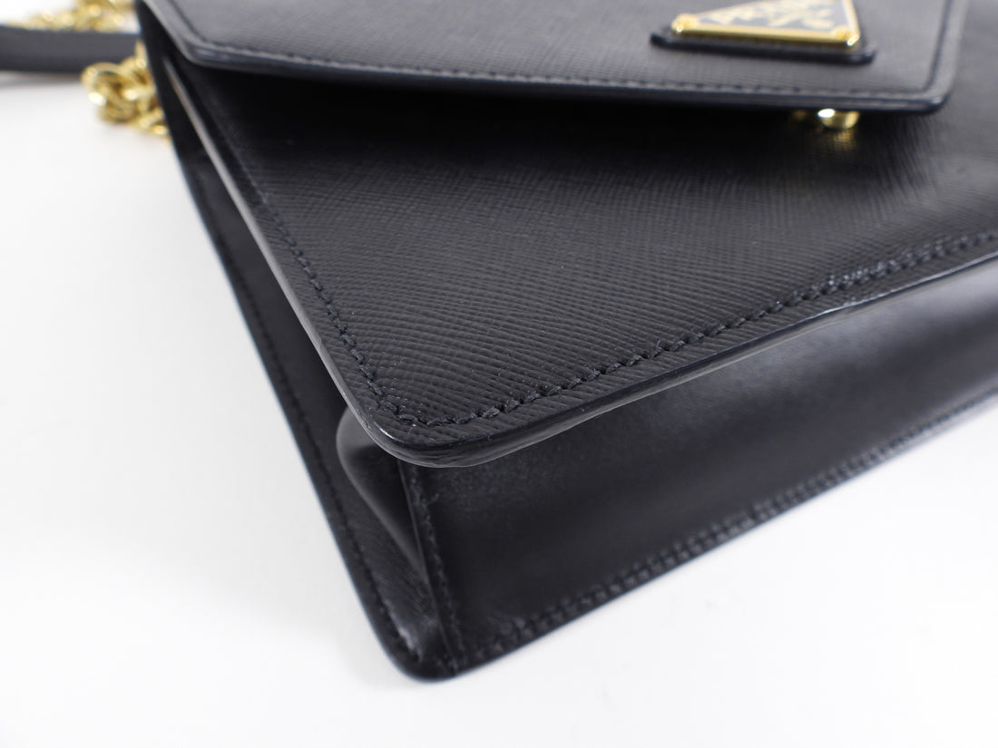 Black Prada Saffiano Wallet On Chain Crossbody Bag – Designer Revival