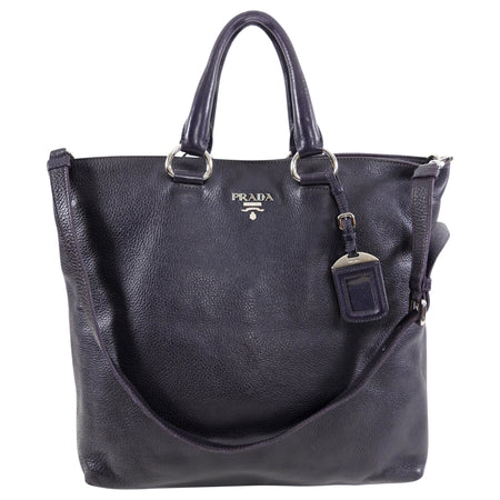 Prada Dark Purple Daino Leather Two-Way Tote Bag