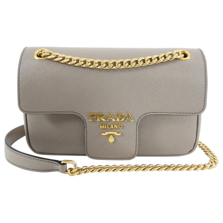 Prada Taupe Saffiano Crossbody Flap Bag