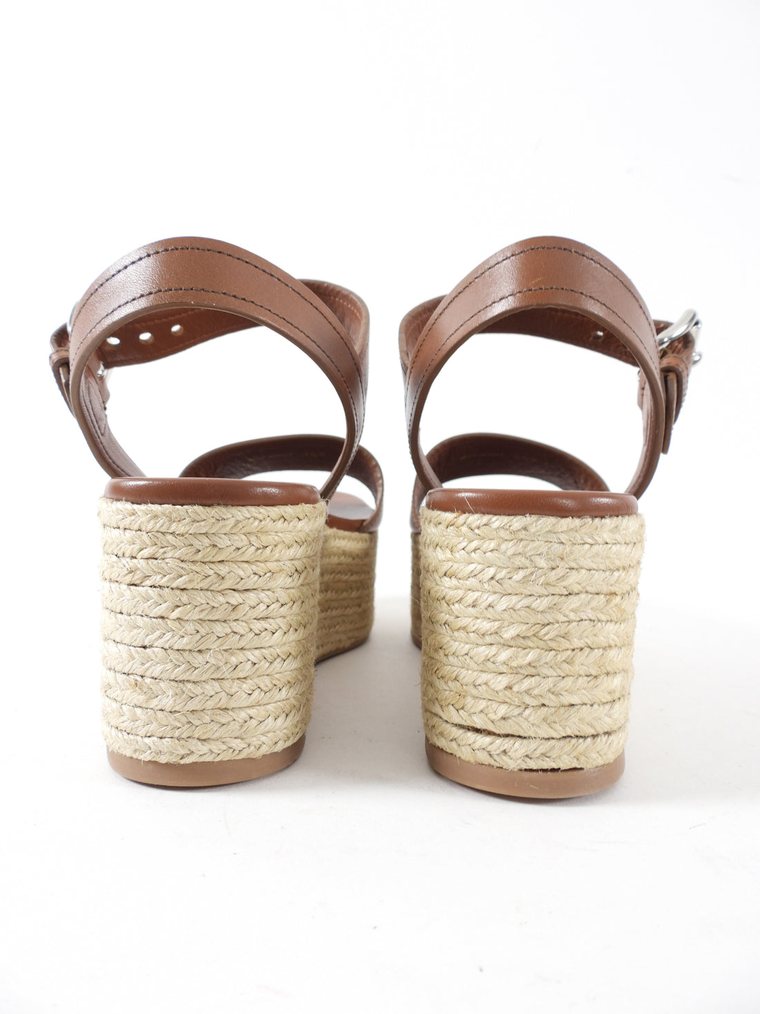 Prada Tan Leather Espadrille Wedge Sandals - USA 6