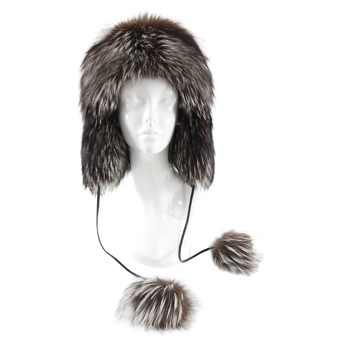 Prada Silver Fox Fur Trapper Hat with Pom Poms