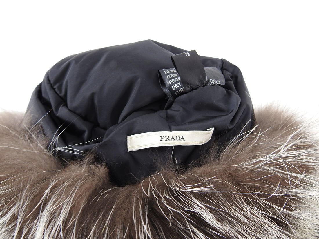Prada Silver Fox Fur Trapper Hat with Pom Poms