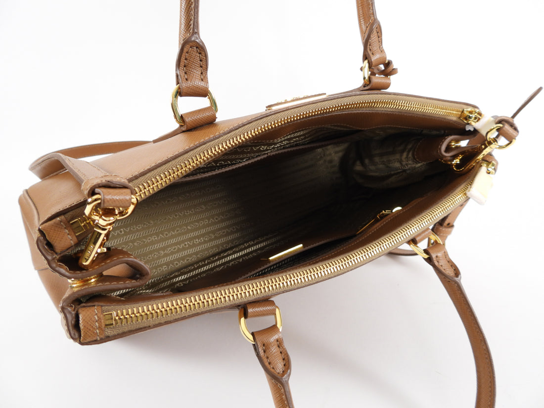 Prada Caramel Saffiano Lux Large Galleria Double Zip Bag – I MISS