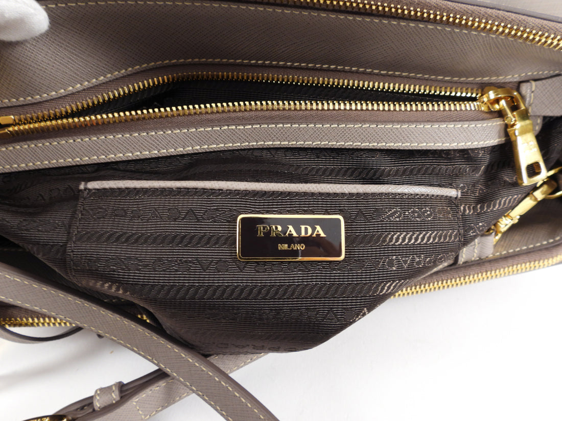 New Prada Argilla Gray Saffiano Lux Leather Large Satchel Handbag 1BA228 