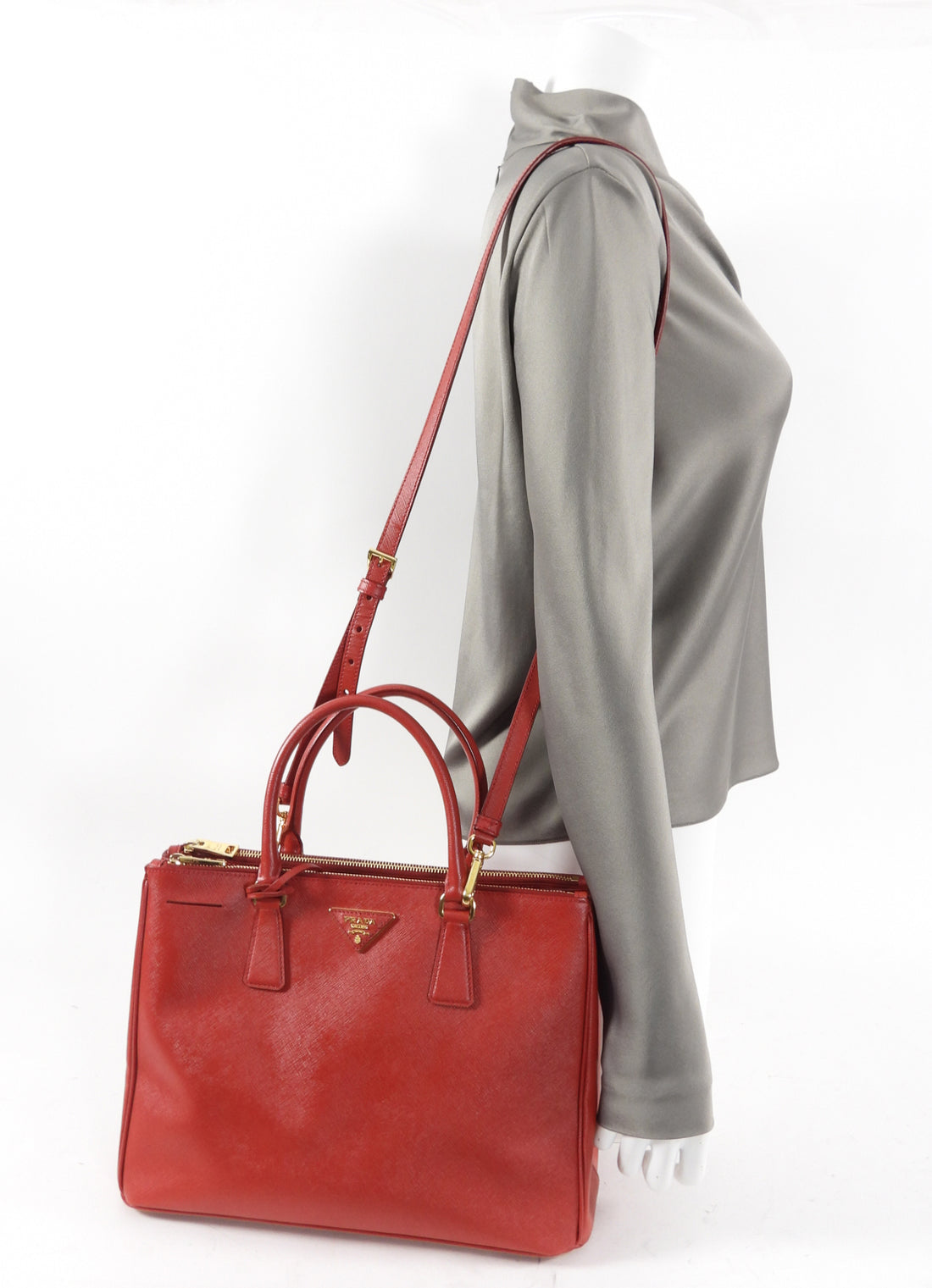 Prada Red Medium Galleria Double Zip Tote Bag