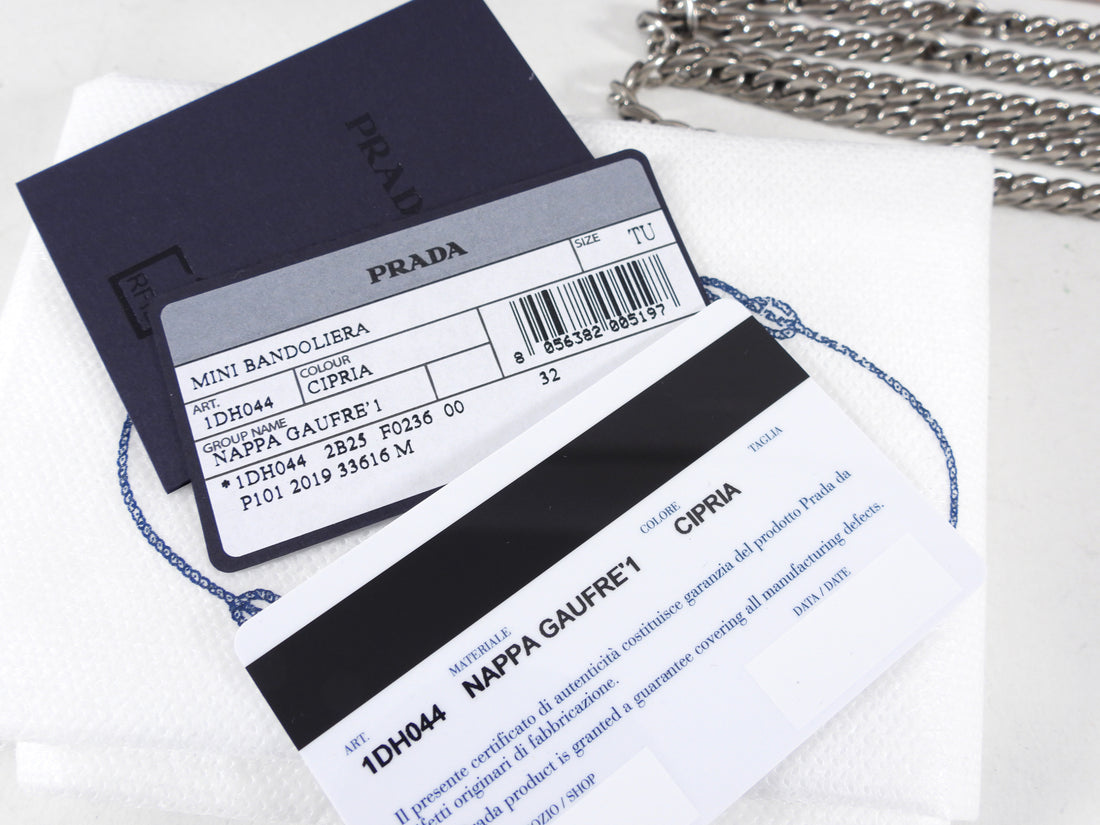 Prada Mini Nude Leather Gaufre Pleat Wallet on Chain
