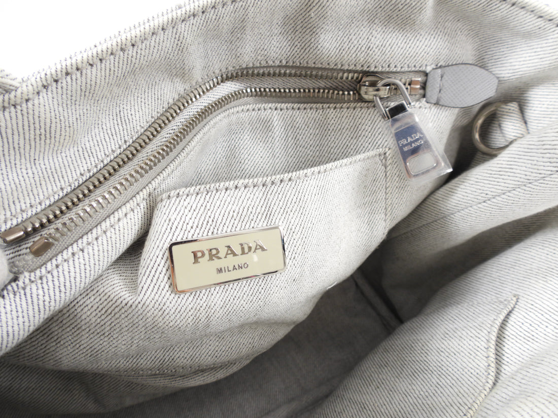Prada Grey Canvas Jewel Embellished Small Tote / Shoulder Bag