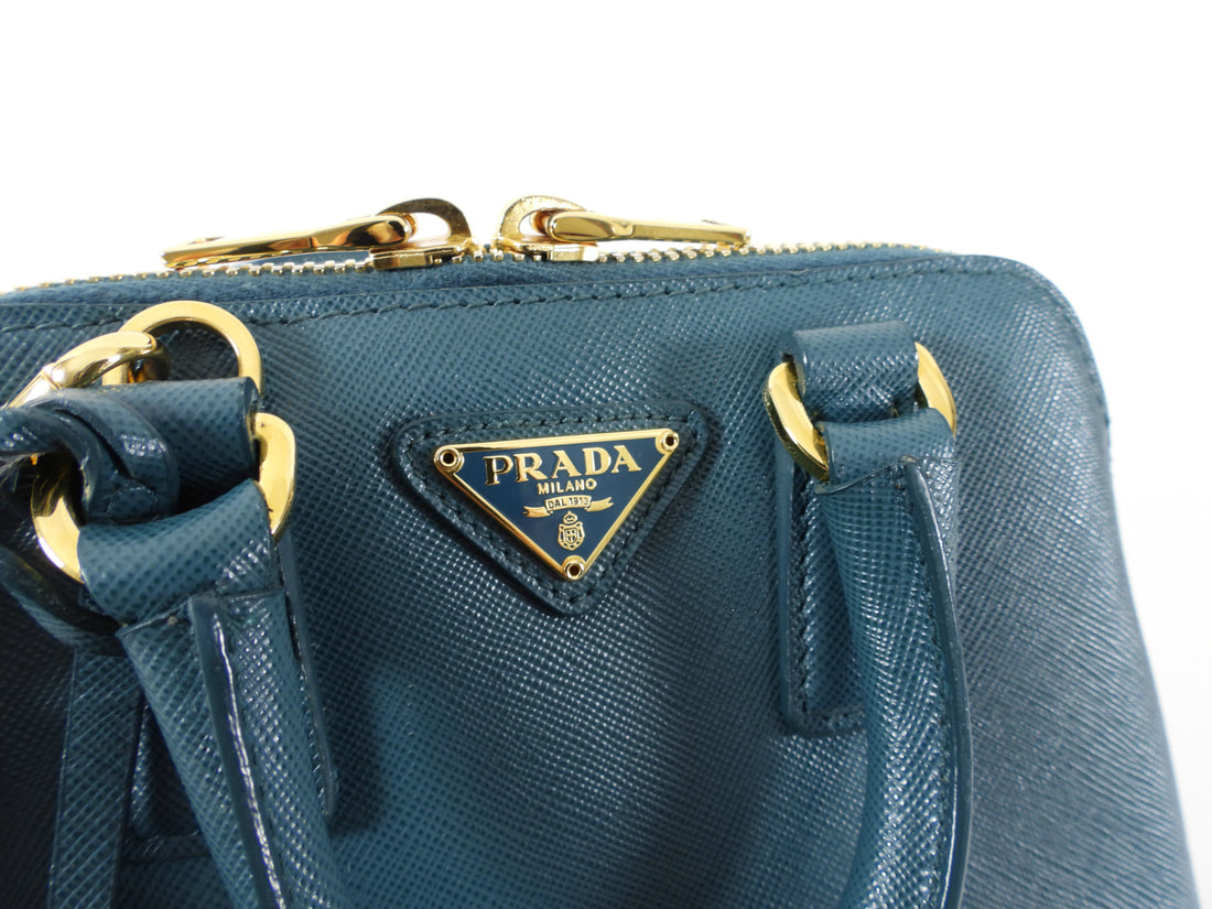 Prada Mini Promenade Teal Saffiano Leather Crossbody Bag – I MISS