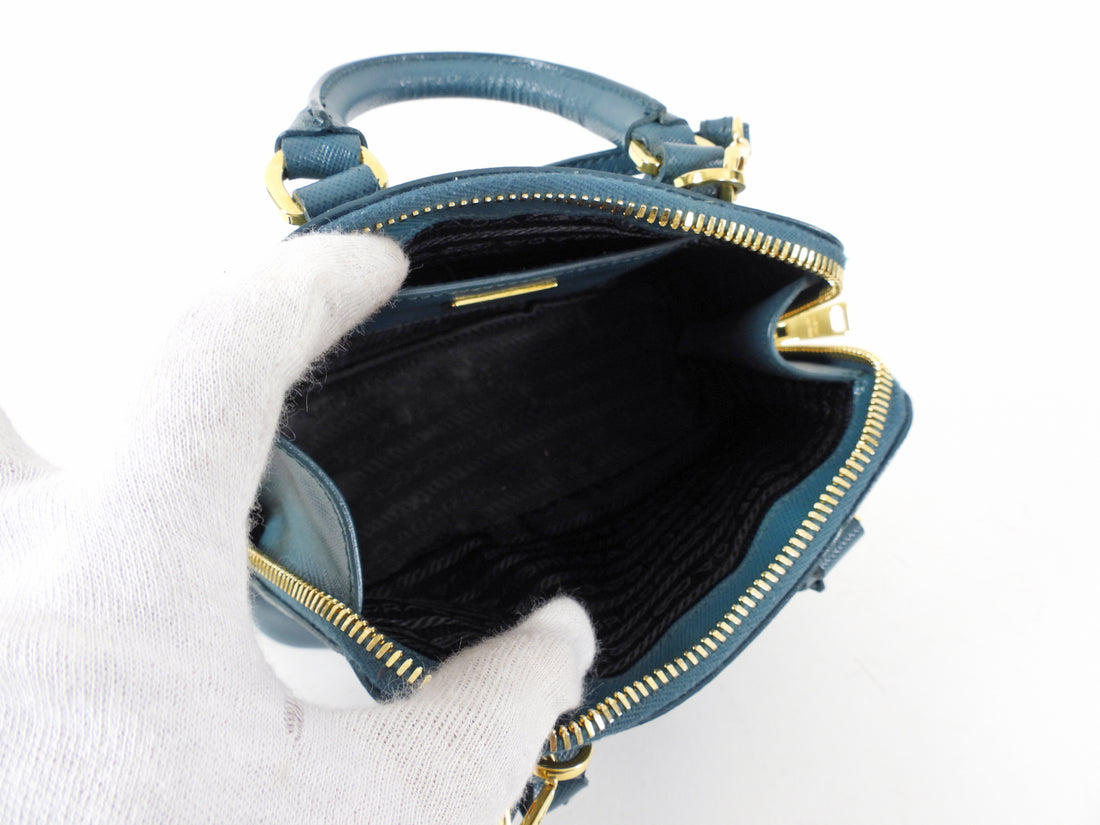 Prada Mini Promenade Teal Saffiano Leather Crossbody Bag