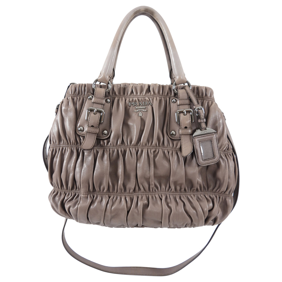 Prada Taupe Gaufre Pleated Two-Way Satchel Tote Bag