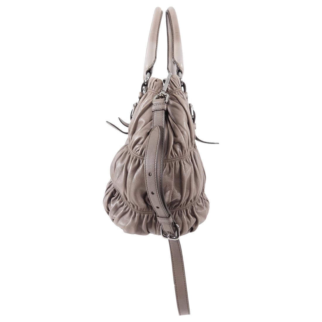 Prada Taupe Gaufre Pleated Two-Way Satchel Tote Bag