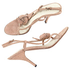 Prada Nude Leather Rosette Detail Strappy High Heel Sandals - 40.5 / 10