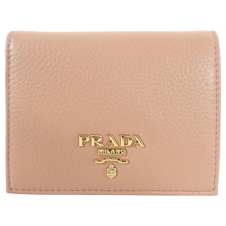 Prada Vitello Grain Bifold Nude Leather Wallet