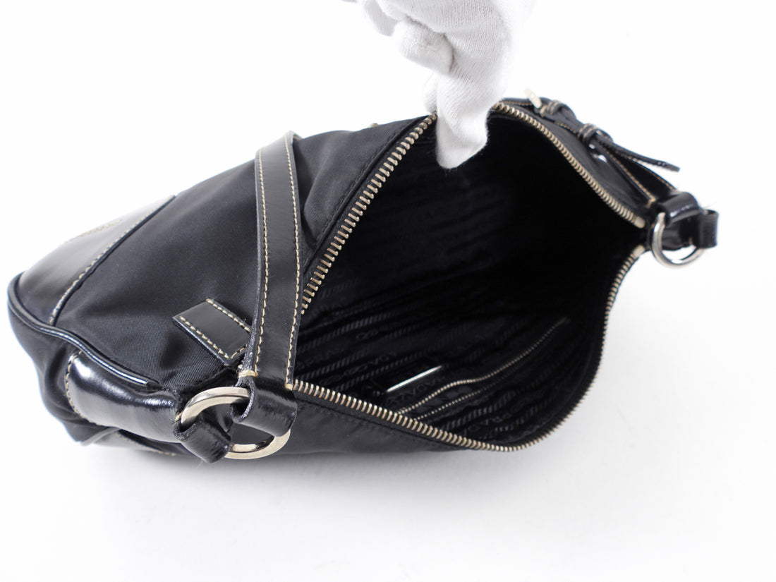 Prada Black Tessuto Nylon Buckle Shoulder Bag (BR2417) For Sale at 1stDibs
