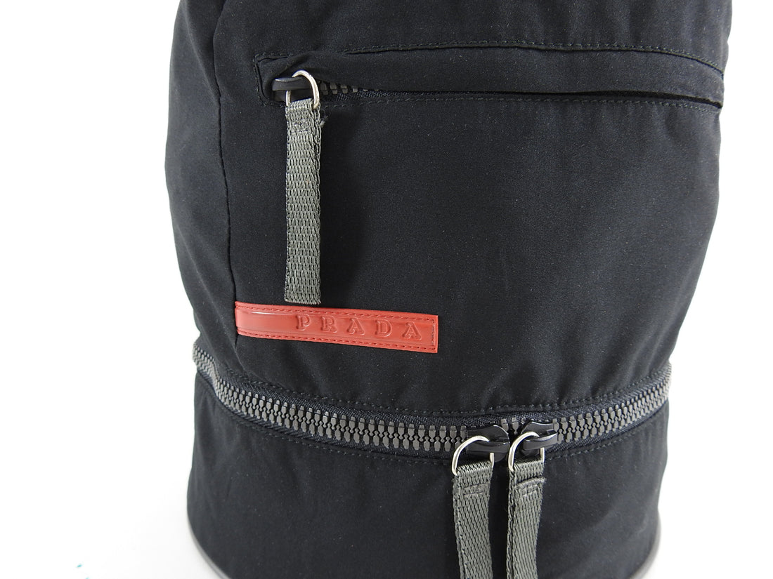 Prada Sport Red Stripe Vintage 1990’s Black Nylon Small Drawstring Bag