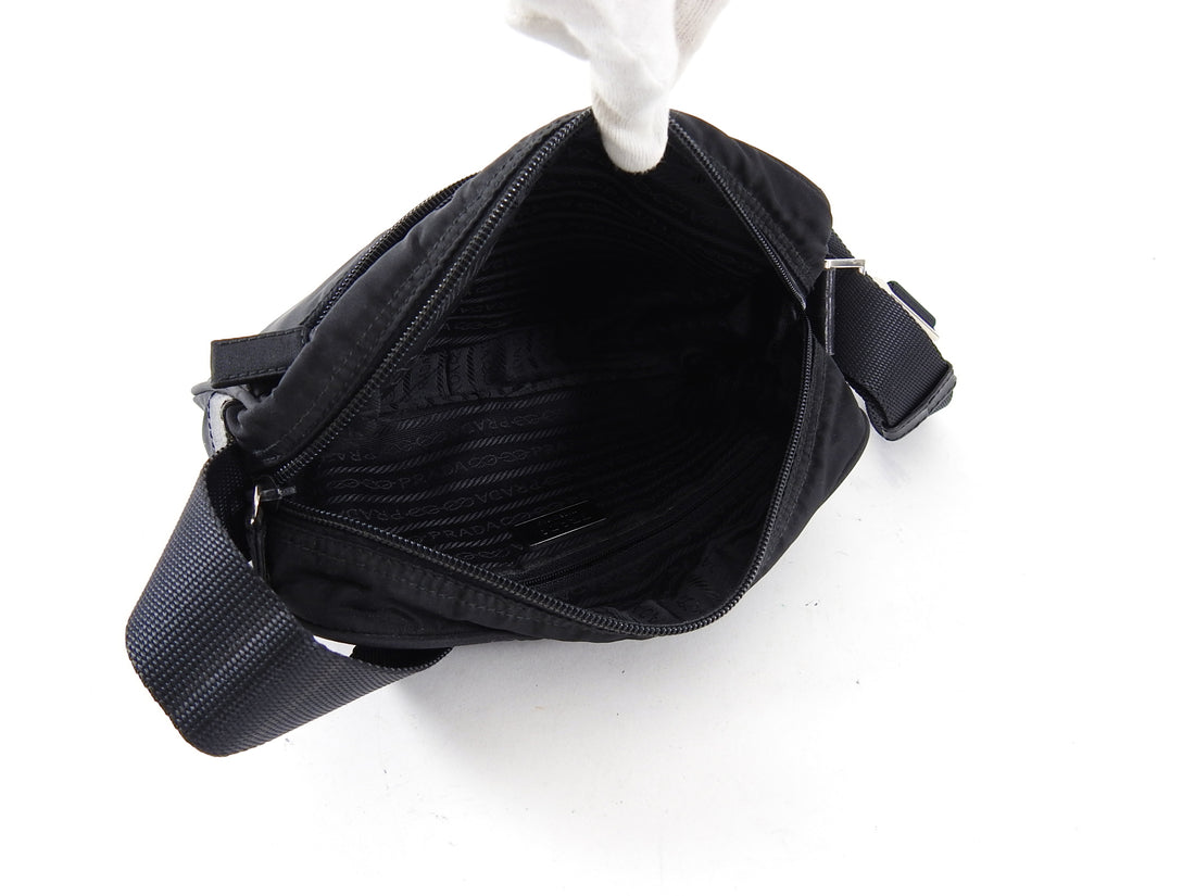 Vintage PRADA Black Calfskin Messenger Bag Nylon Strap AUTHENTIC w/  Determinat…