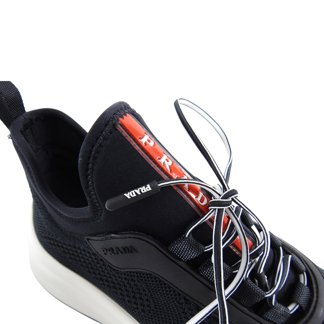 Prada Black Sock Platform Red Stripe Sneakers Running Shoes - 6.5