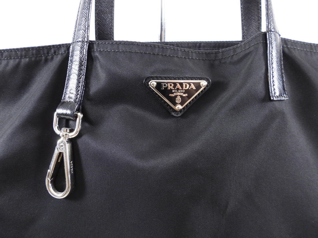 Prada Vintage Black Nylon Tote Bag with Saffiano Handles