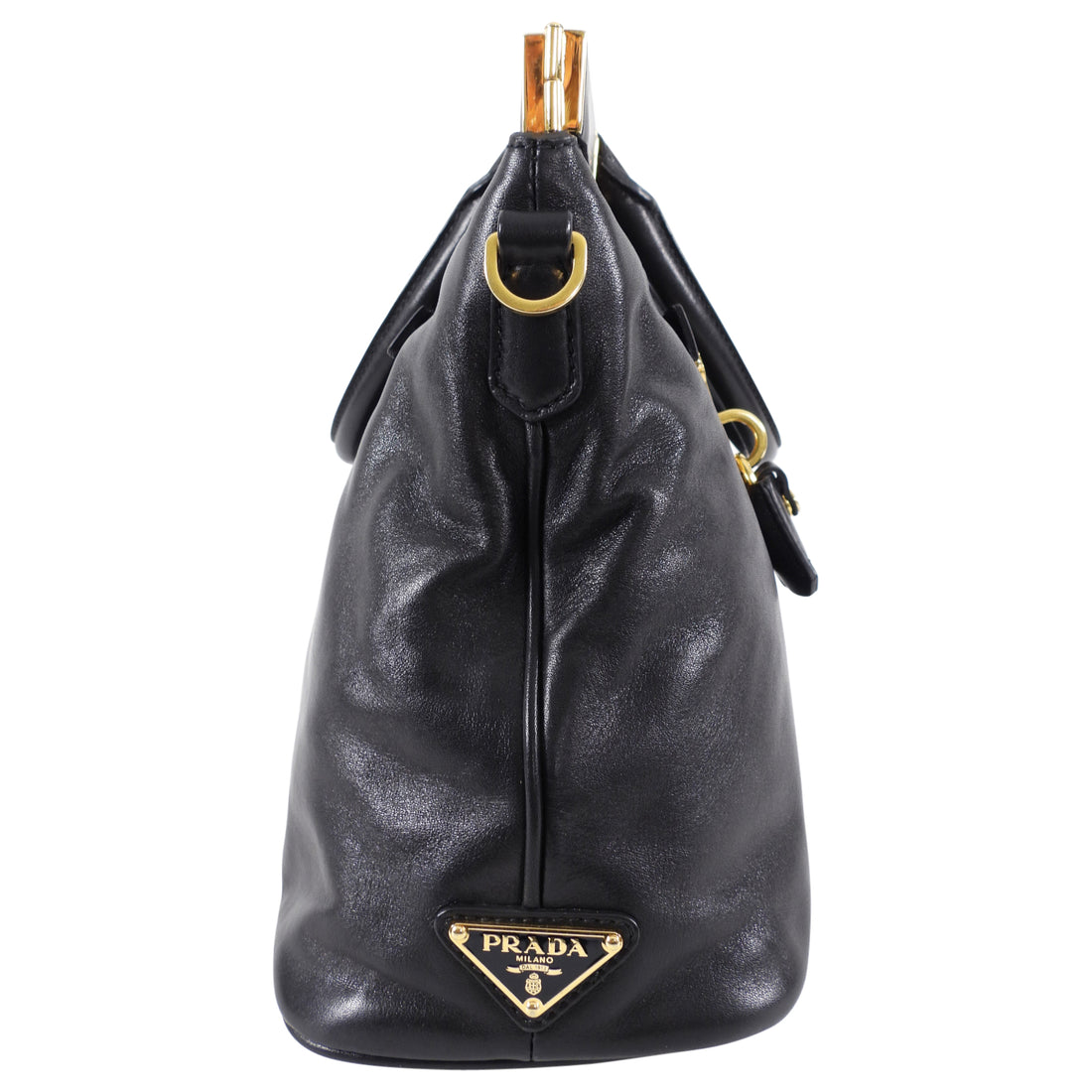 Prada Black Smooth Leather Hinge Frame Tote Bag 