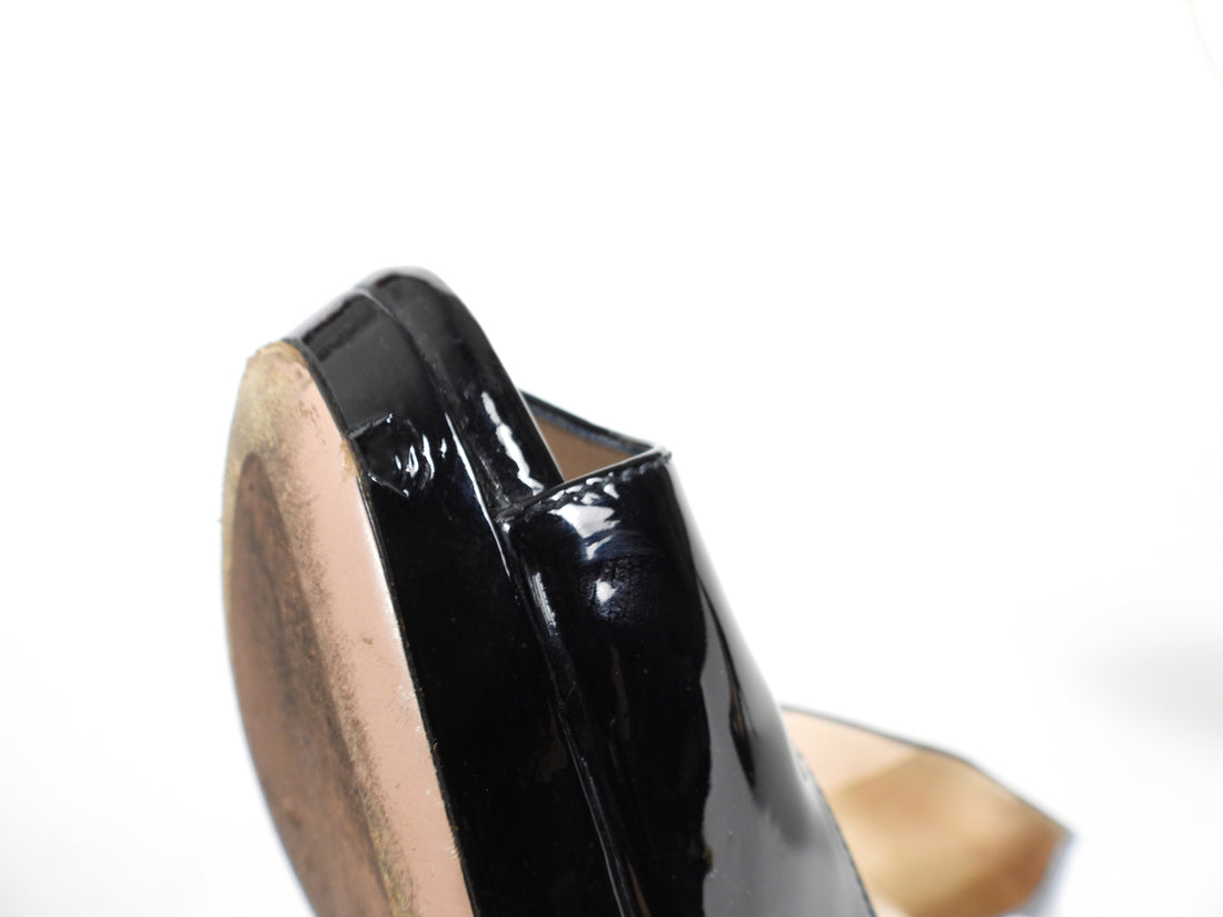 Prada Black Patent Leather Peep Toe Pumps - 37