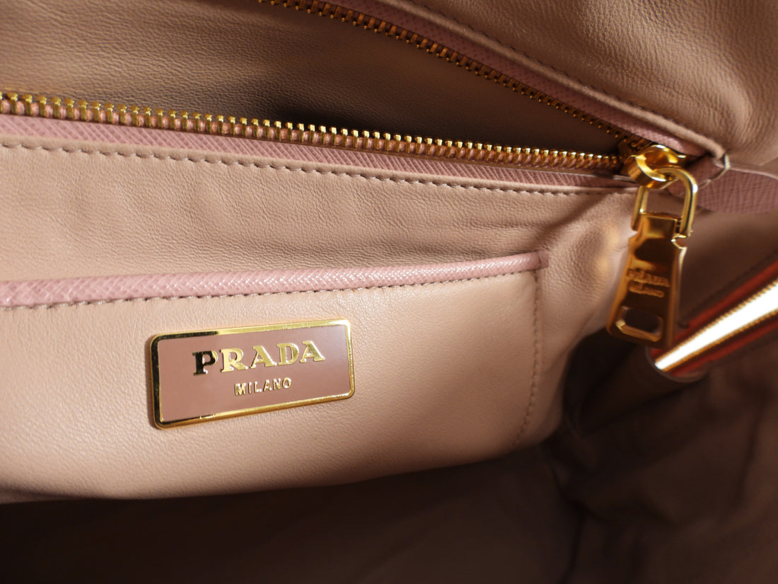 Prada Pink and White Saffiano Leather Promenade Bag