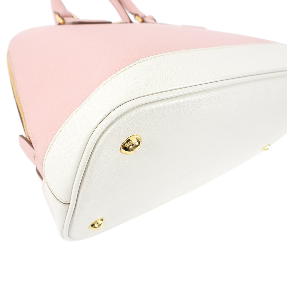 Prada Pink and White Saffiano Leather Promenade Bag