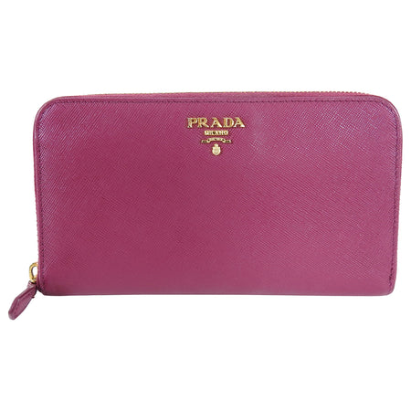 Prada Magenta Pink Saffiano Leather Continental Zippy Wallet